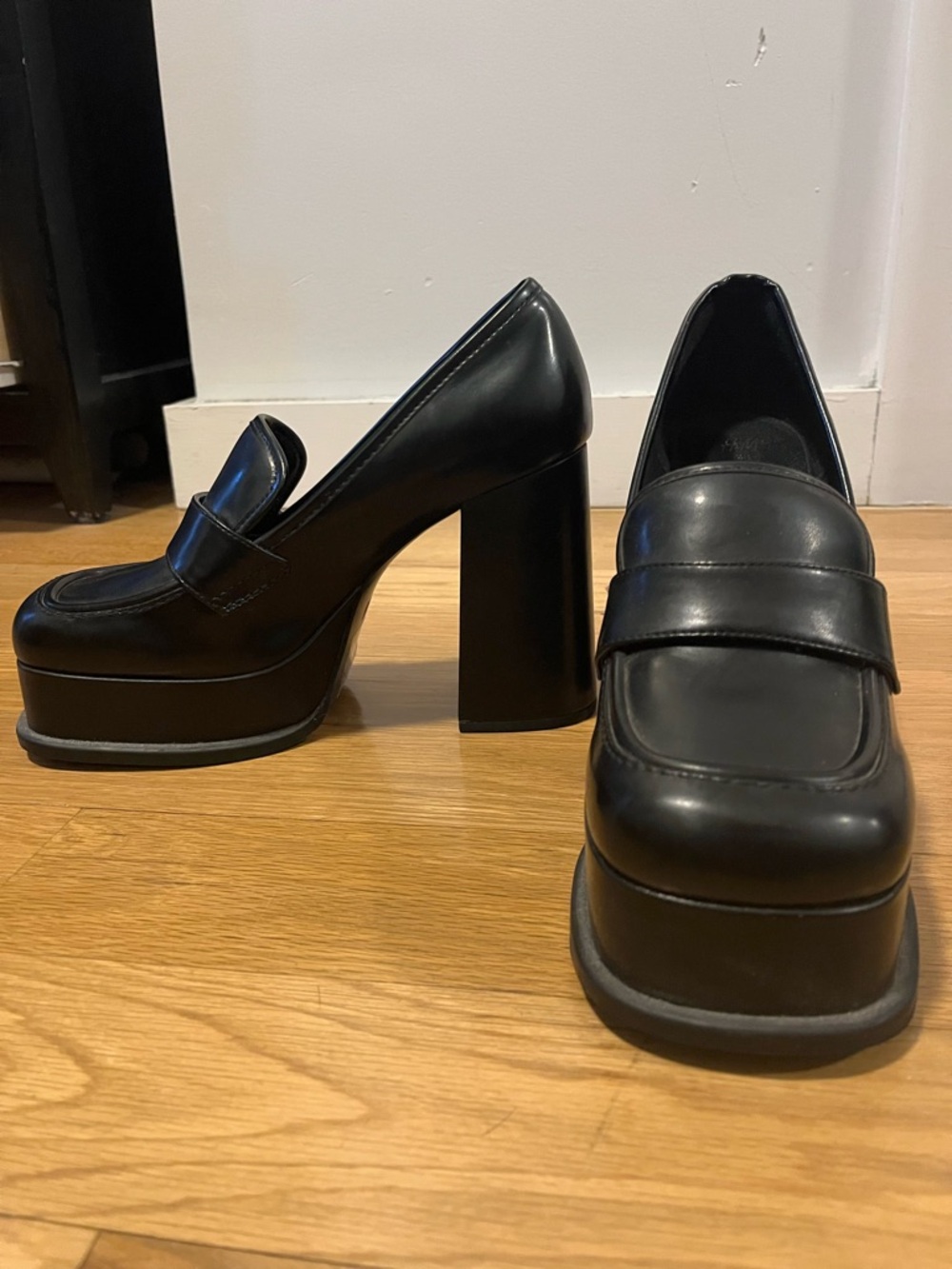 H&M Black Platform Block Heel Loafers